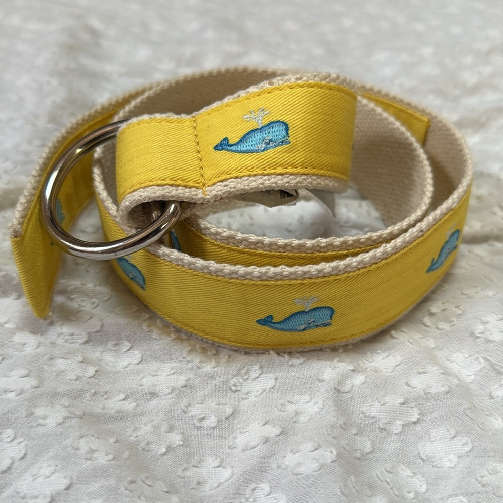 J. Crew Yellow Blue Whales Cotton Canvas Belt S/M